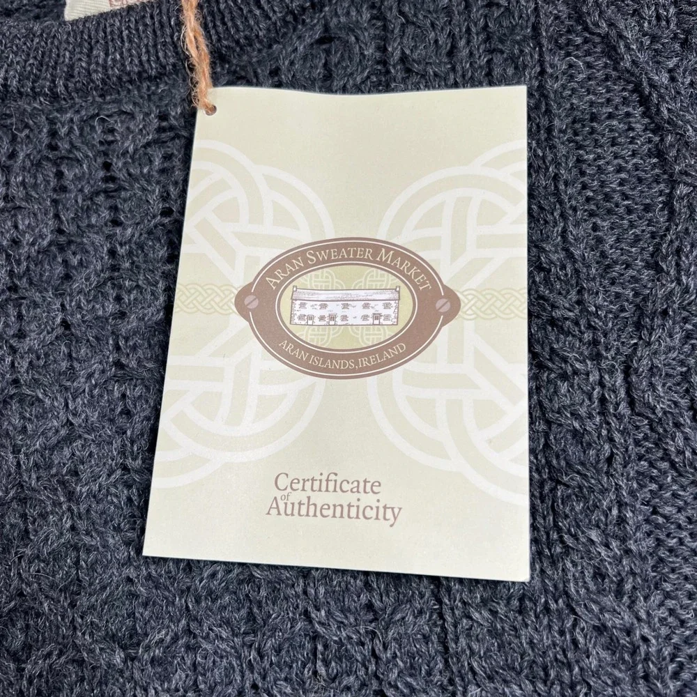 Aran Sweater Market Irish Wool Fisherman Sweater Mens XL Charcoal Gray Ireland